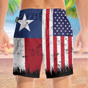 Texas x American Flag Funny - Beach Shorts