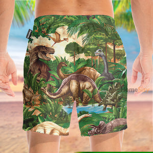 Dinosaurs In Jungle Tropical - Beach Shorts