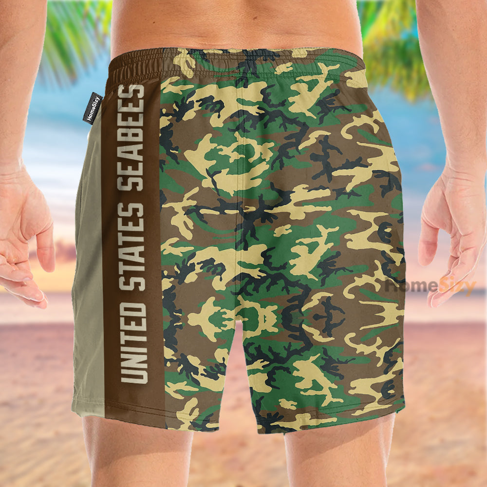 Custom Name US Seabees Veteran - Personalized Beach Shorts