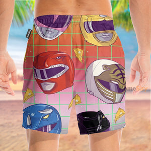 Mighty Morphin Power Ranger Movie Helmet Pattern - Beach Shorts