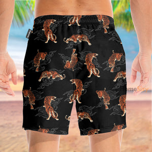 Japanese Tiger Black Pattern - Beach Shorts