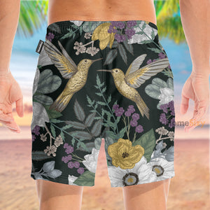 Hummingbird Tropical Flowers Pattern - Beach Shorts