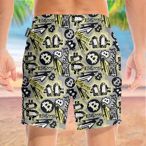 Bitcoin Doodle Funky Pattern - Beach Shorts