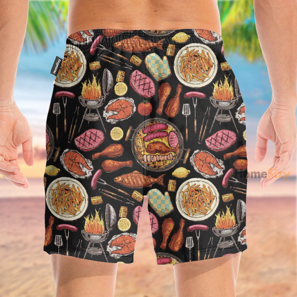 Barbecue Grill Fry Food - Beach Shorts