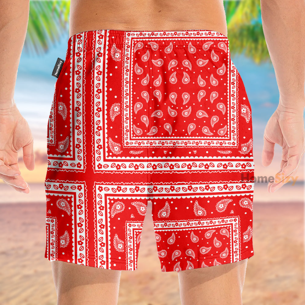 Red Paisley Bandana - Beach Shorts