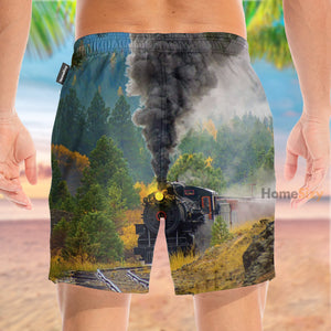 Train Spewing Smoke Tropical - Beach Shorts