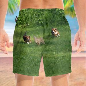 Beagle Chasing Rabbit Funny Tropical - Beach Shorts