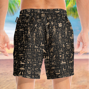 Golden God Jesuss And Hieroglyphs Pattern - Beach Shorts