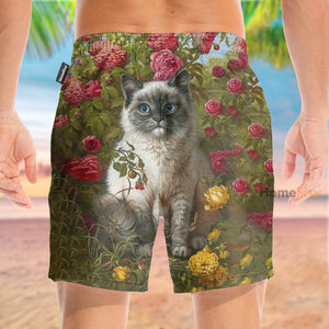 Cute Cats And Flowers Funny - Beach Shorts