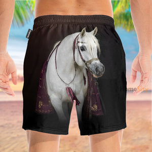 Beautiful Arabian White Horse - Beach Shorts