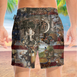 Camo Hunting Animals American Flag Pattern - Beach Shorts