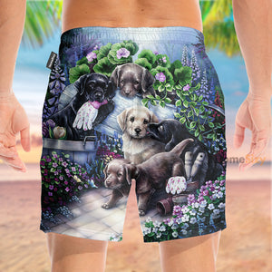 Puppys And Flowers Tropical - Beach Shorts