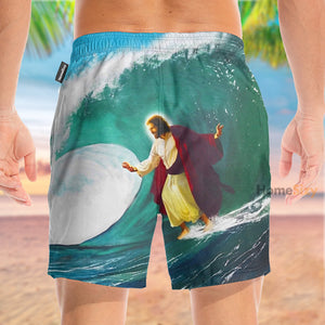 Surfs Up Jesus Funny Tropical - Beach Shorts