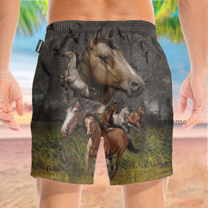 Horse Running In Jungle Tropical - Beach Shorts