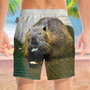 Beaver Eating A Snack Funny Tropical - Beach Shorts