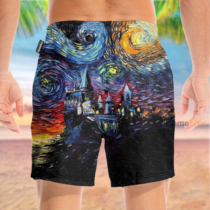 Wizard And Witch Castle Starry Night - Beach Shorts