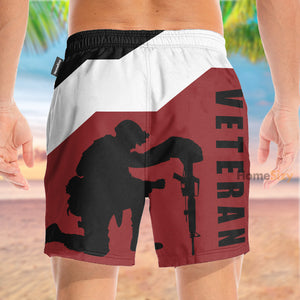 US Army Veteran Kneeling Helmet Gun Boots - Beach Shorts