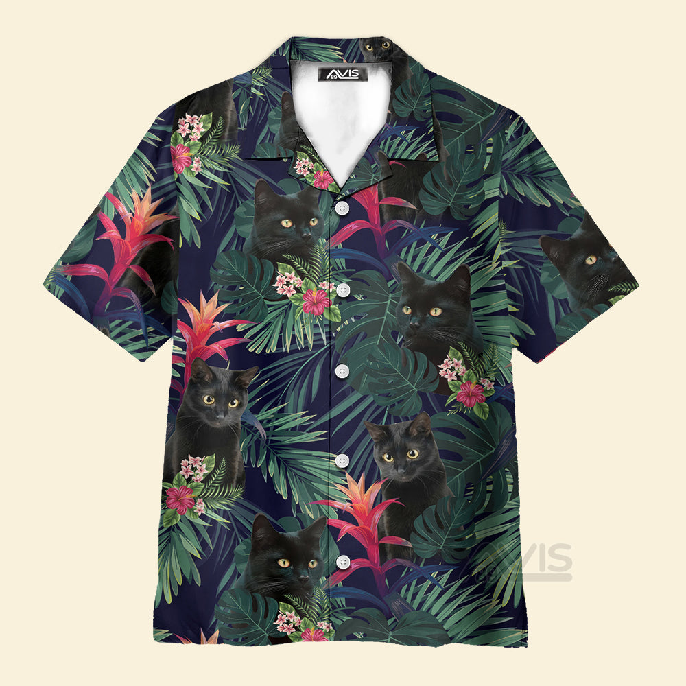 Avis89 Black Cat And Tropical Pattern Funny Themed - Hawaiian Shirt