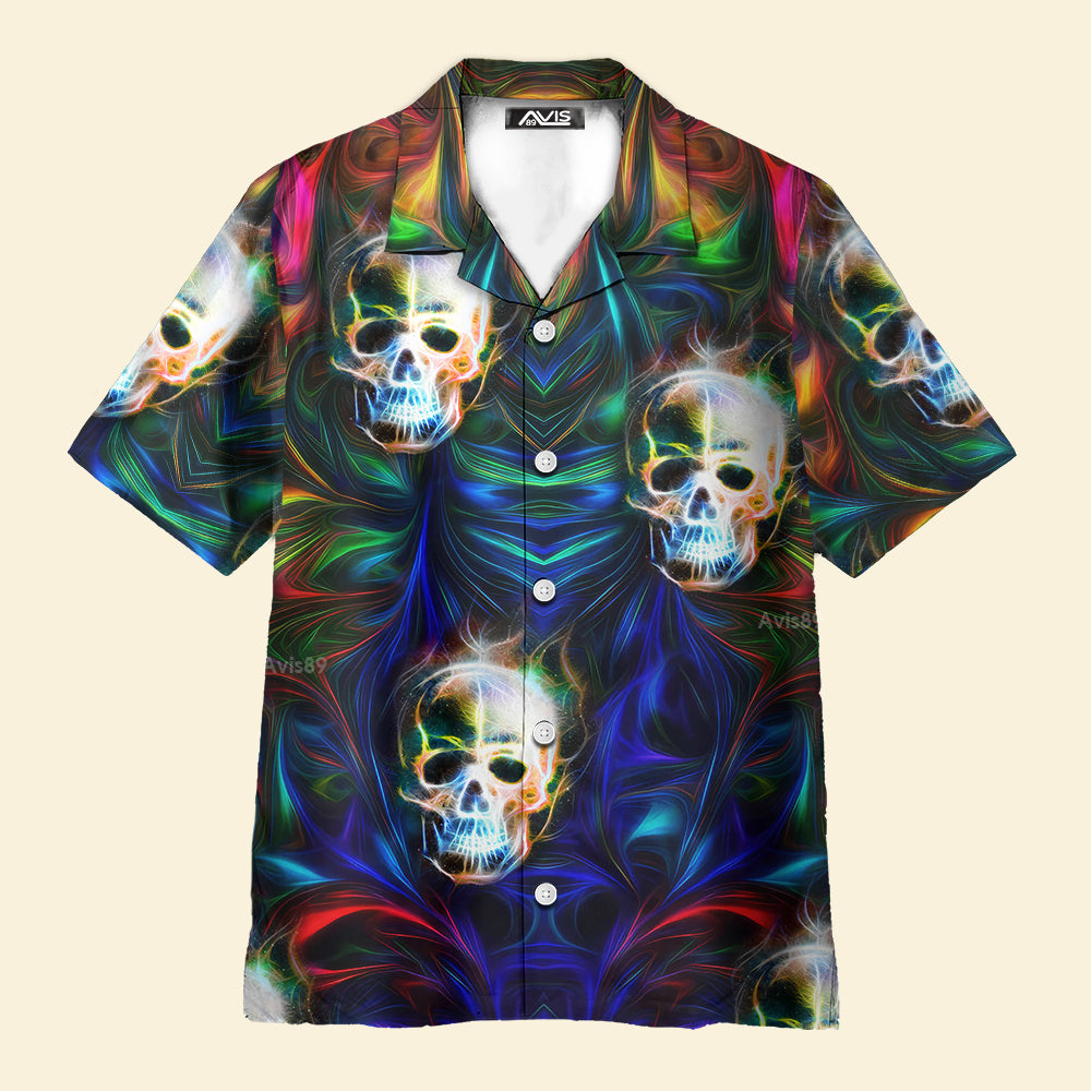 Avis89 Psychedelic Hippie Rainbow Lightning Skull - Hawaiian Shirt