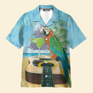 Parrot Let's Play Guitar And Drink Cocktail In Hawaii - Hawaiian Shirt