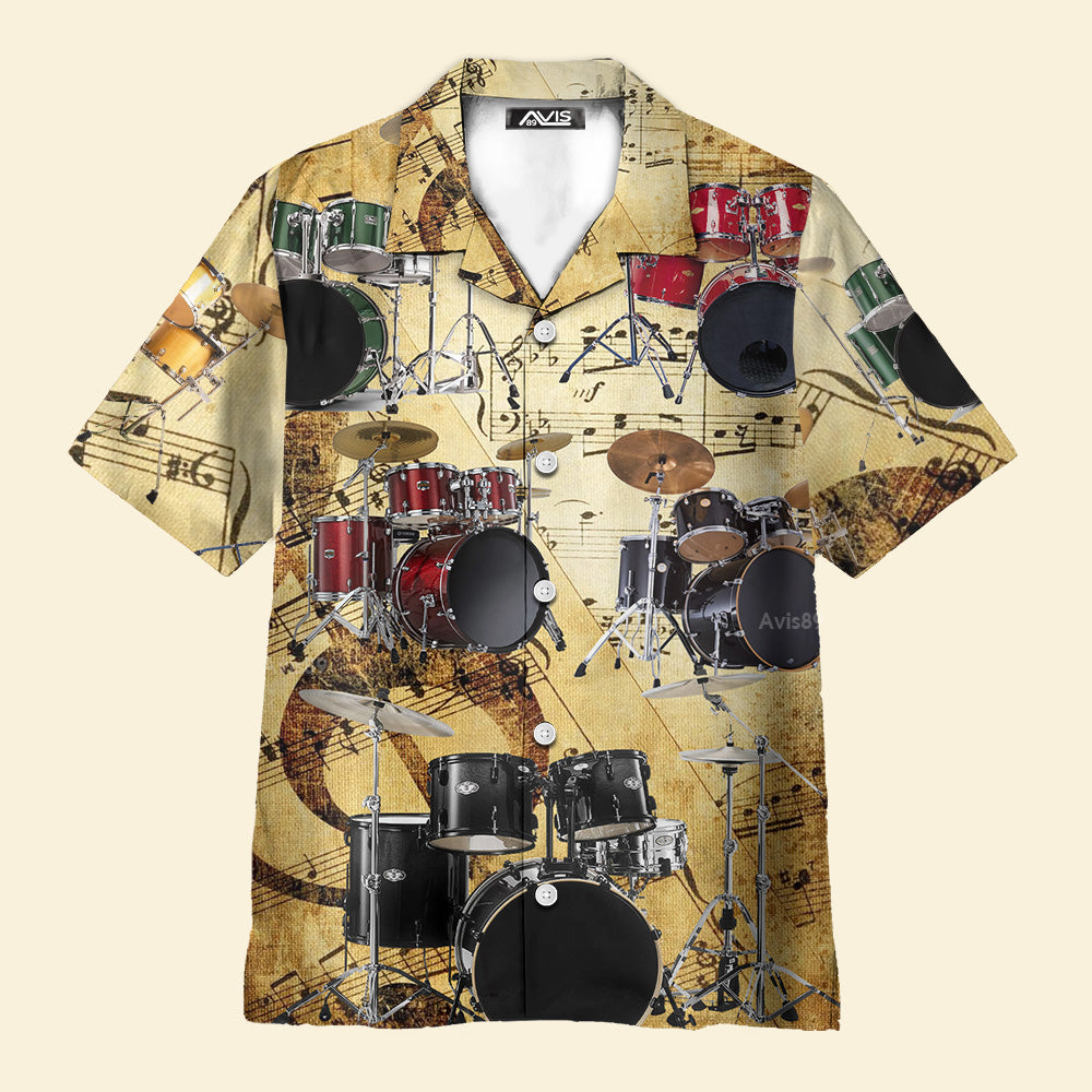 Drum Music Note Vintage Style - Hawaiian Shirt