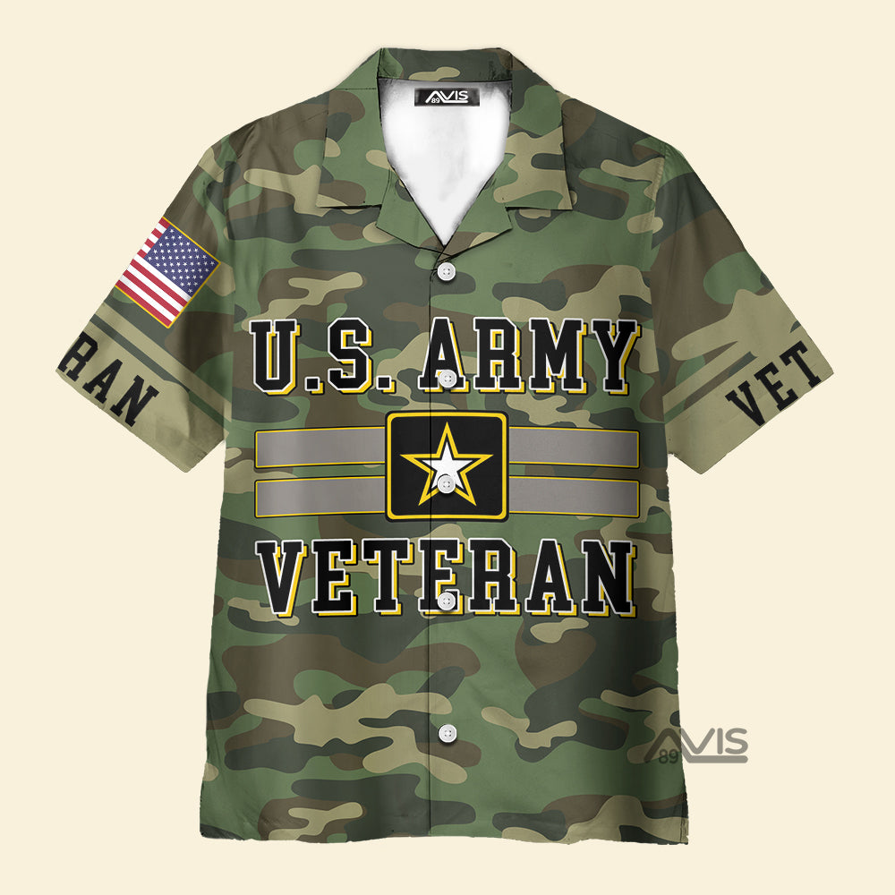 Avis89 US Army Green Camouflage Veteran - Hawaiian Shirt