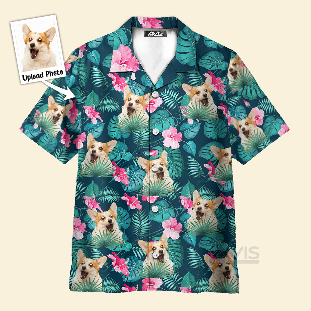 Avis89 Custom Photo Dog Face Floral Leaves Tropical Pattern - Gift For Dog Lovers - Hawaiian Shirt