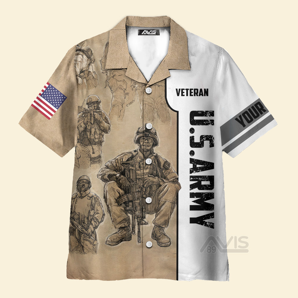 Avis89 US Army Veteran Vintage - Personalized Hawaiian Shirt