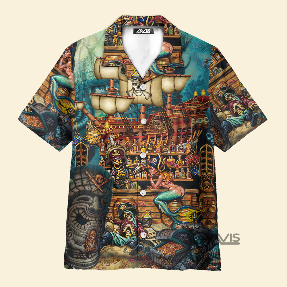 Avis89 Vintage Map Print Skull Pirate Treasure - Hawaiian Shirt