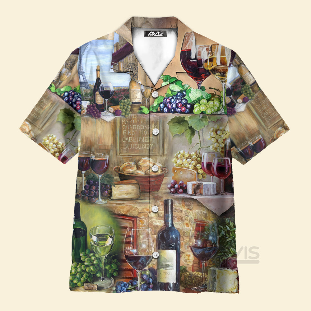 Avis89 Wine Grape And Cheese Art - Gift For Men And Women - Hawaiian Shirt