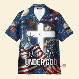 Jesus One Nation Under God Blue Aloha - Hawaiian Shirt