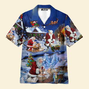 Santa Adoring Baby Jesus Aloha - Hawaiian Shirt