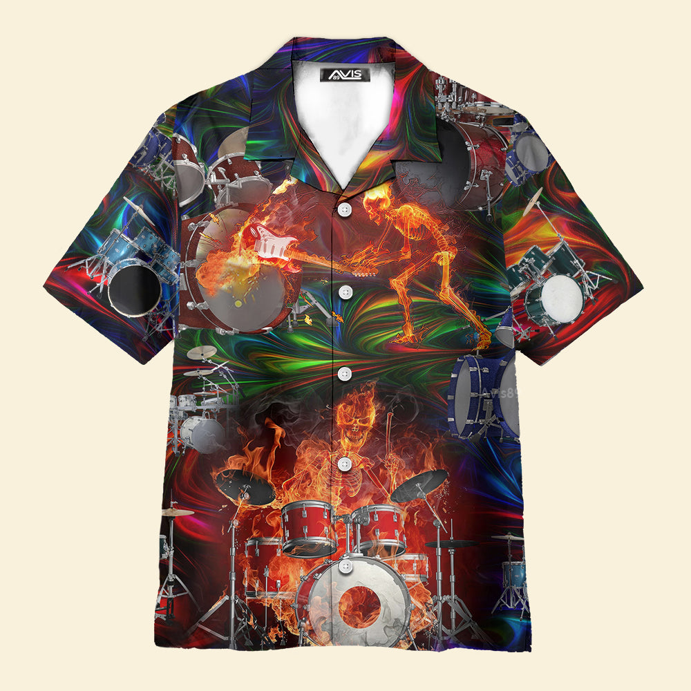 Drum Is My Life Fire Skull Colorful Style - Hawaiian Shirt