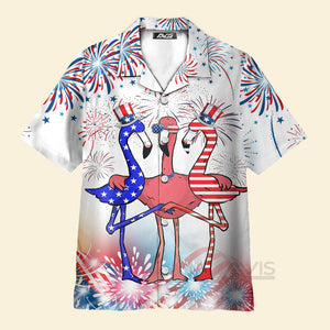 Avis89 Independence Day Flag Flamingo 4th Of July - Hawaiian Shir