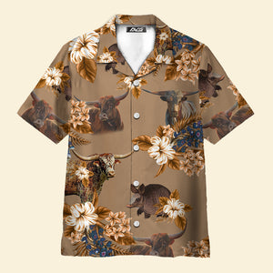 Everything's More In Texas Armadillo And Longhorn Texas Hawaiian Shirt For Men