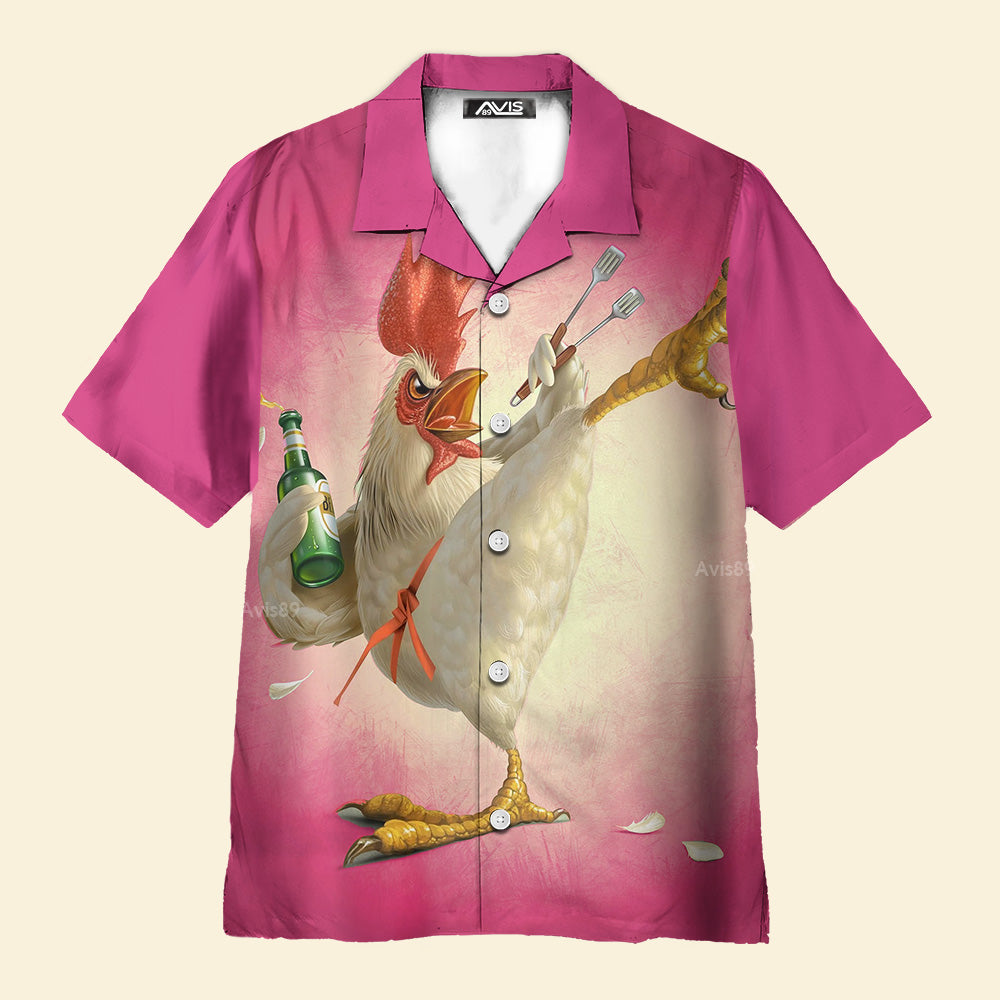 Kungfu Rooster Pink - Hawaiian Shirt