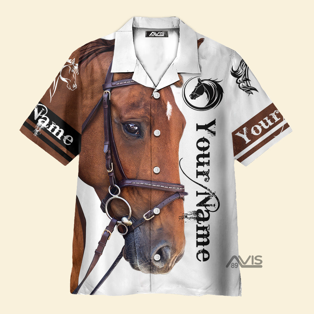 Avis89 Horse Lover White - Personalized Hawaiian Shirt