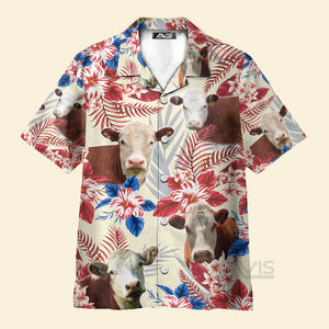 Avis89 Unique Hereford Cattle American Flag Flowers - Hawaiian Shirt