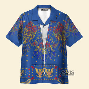 Avis89 Elvis Aloha Blue - Costume Cosplay Hawaiian Shirt