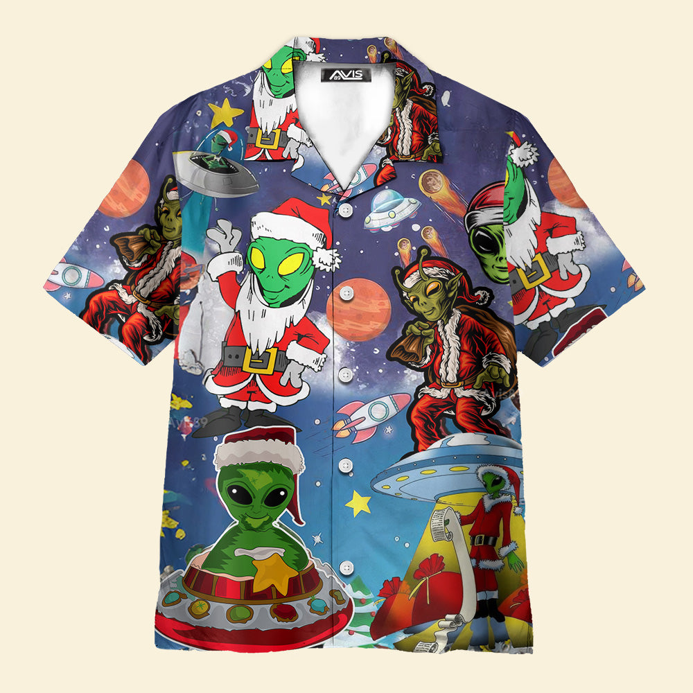 Christmas Alien UFO And The Spaceship - Hawaiian Shirt