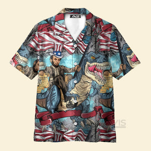 Avis89 Abraham Lincoln The US Flag And Dinosaur - Hawaiian Shirt