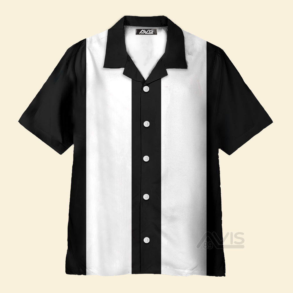 Avis89 50s Bowling Style White Black - Hawaiian Shirt