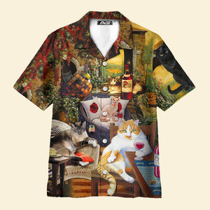 Cat Drink Wine and Judge - Gift For Cat Lovers - Hawaiian Shirt