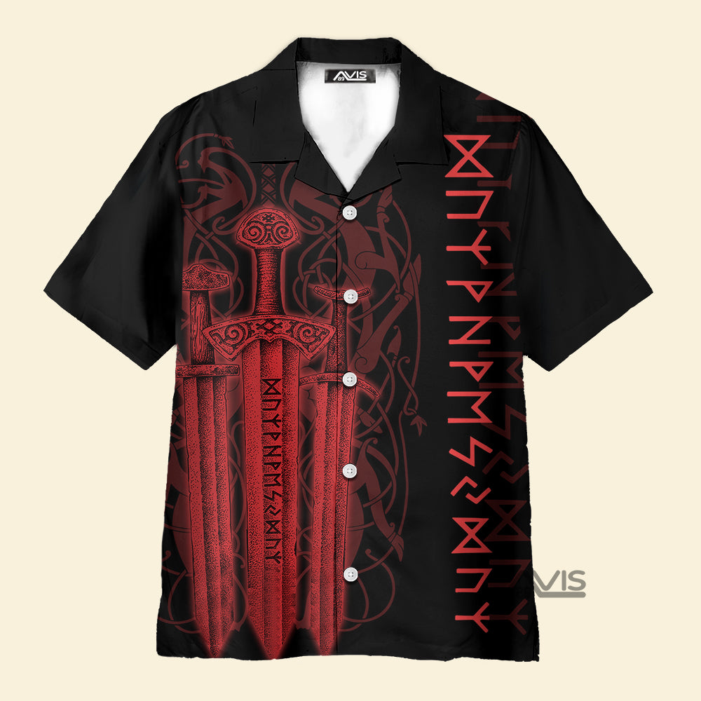 Avis89 Red Viking Sword Black Aloha - Hawaiian Shirt\