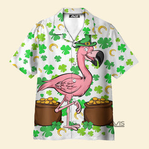 Avis89 St. Patrick's Day A Flamingo And The Pots Of Gold - Hawaiian Shirt