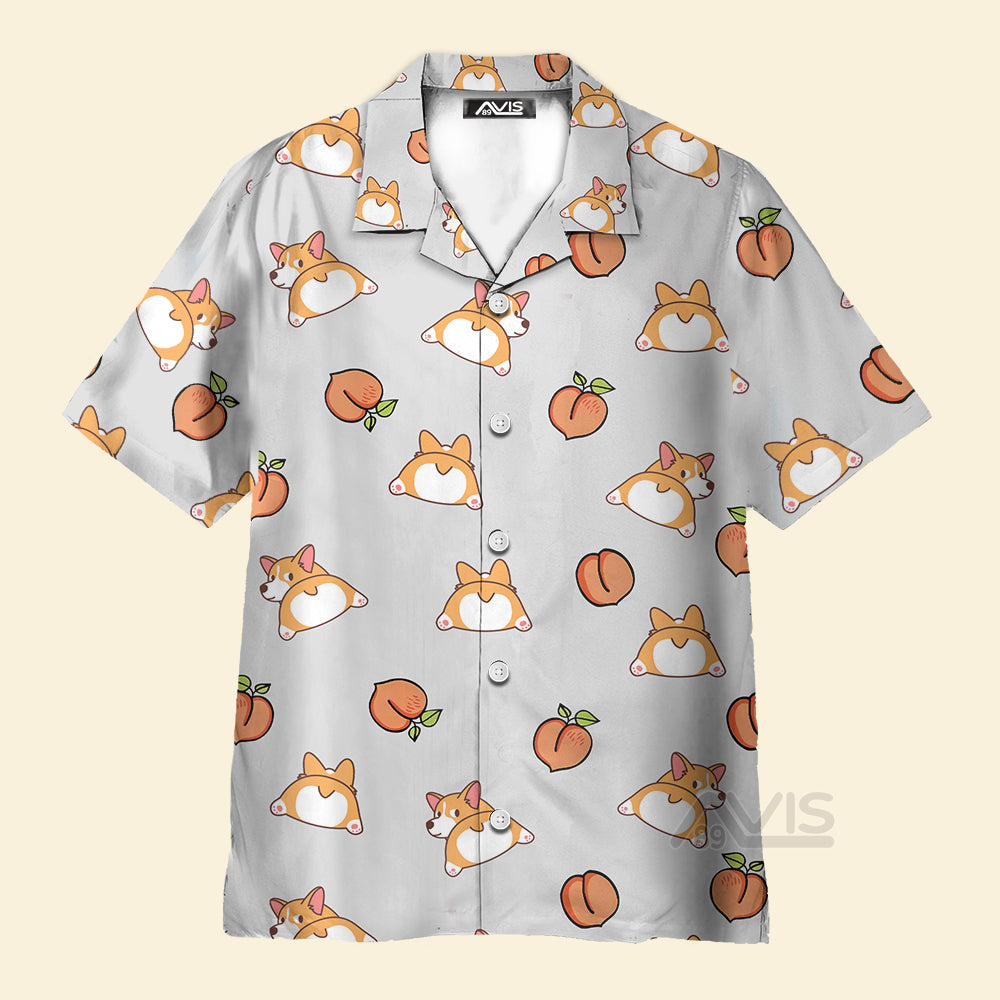 Avis89 Corgi Butt And Peaches Seamless - Hawaiian Shirt