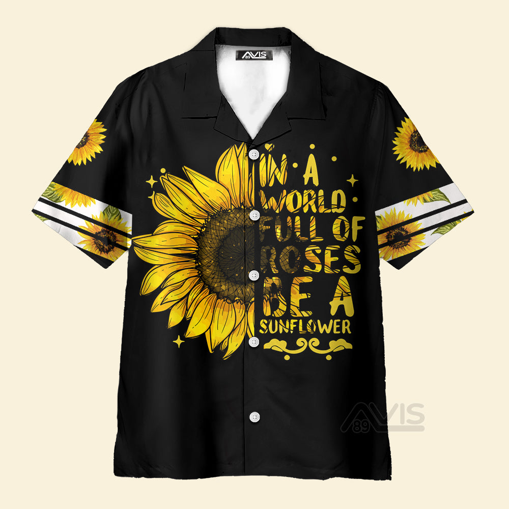 Avis89 Sunflower In A World Hippie Black And Yellow Aloha - Hawaiian Shirt