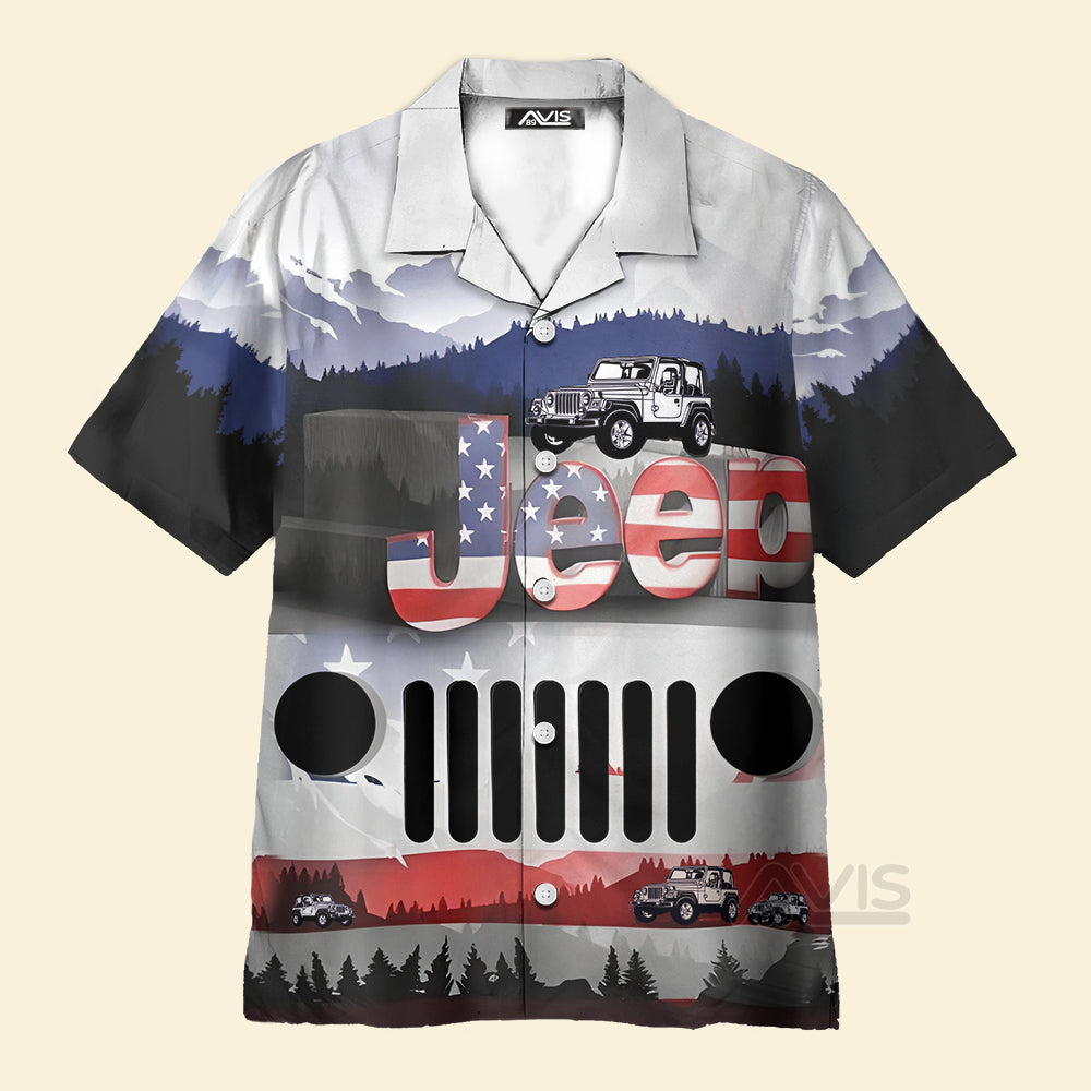 Avis89 Jeep Mountain America Flag Style - Gift For Men And Women - Hawaiian Shirt