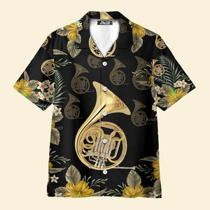 Avis89 French Horn Black Music Instrument - Hawaiian Shirts