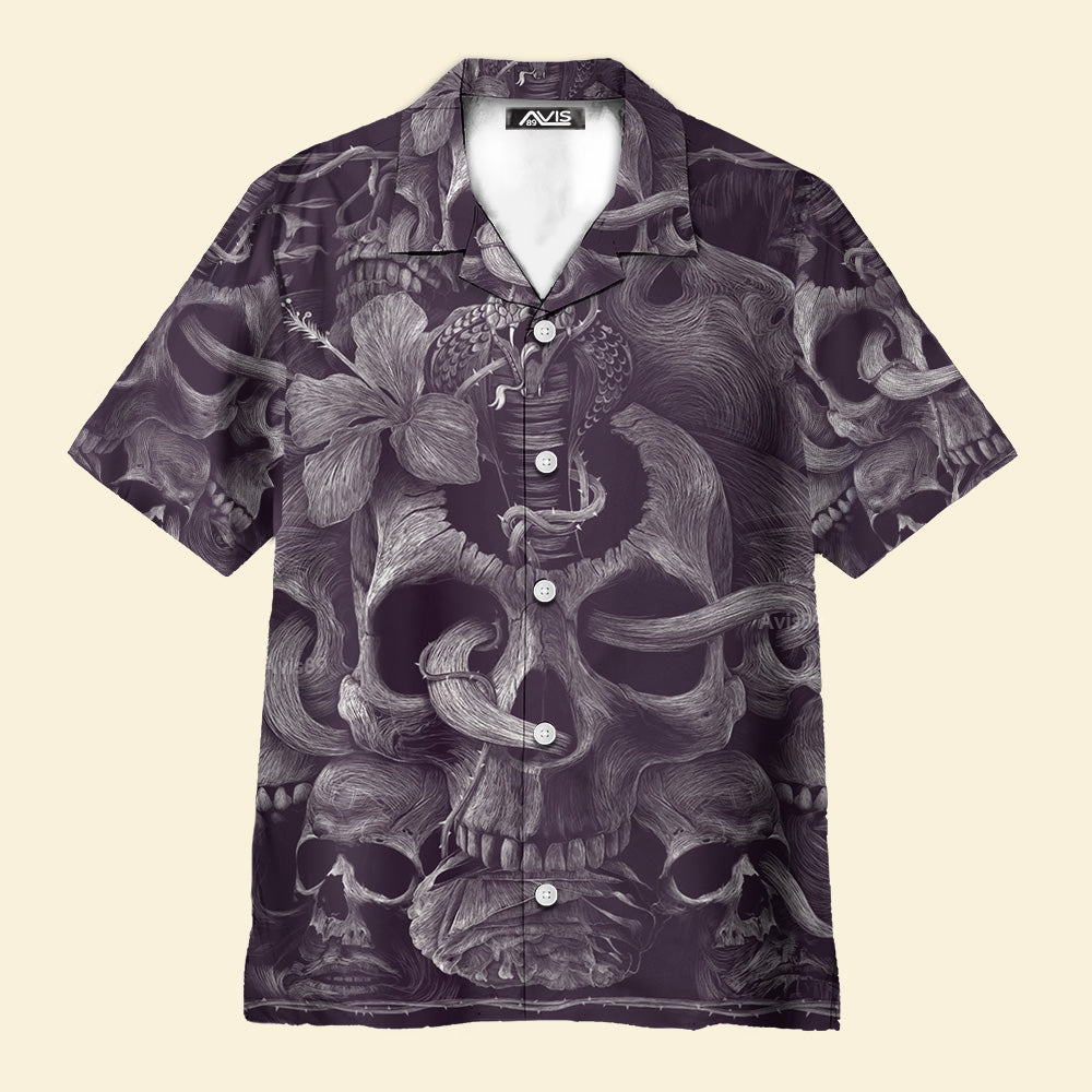 Cthulhu Skull Pattern Flower Purple - Hawaiian Shirt